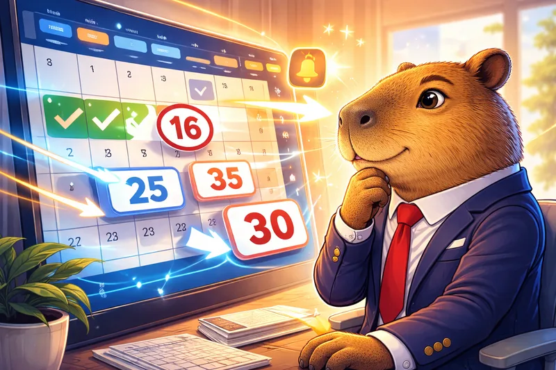 Capibara revisando un calendario de citas de visa con una fecha más cercana resaltada